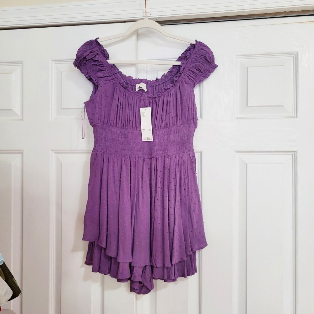 NWT! Purple Flouncy Romper Dress w/ Shirred Waist